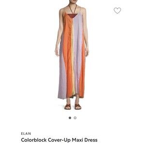 Elan NEW Maxi Dress Large Coverup Pastel Colorblock Stripes Pockets Resort Beach